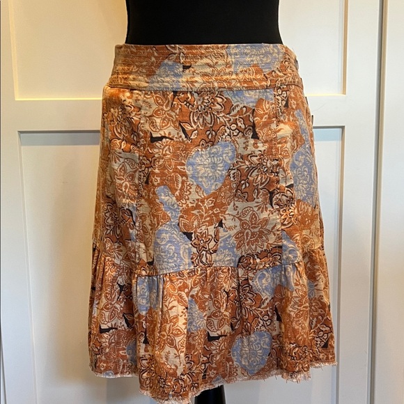 Anthropologie PILCRU A-Line Skirt in Orange and Blue Floral - Picture 1 of 6